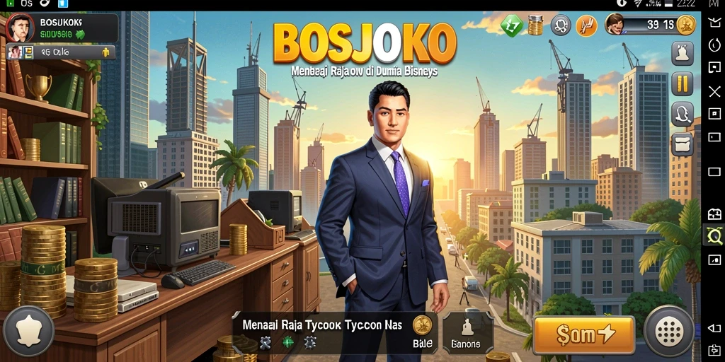 Tampilan gameplay <strong>BOSJOKO</strong> dengan grafis yang menarik dan interaksi bisnis yang seru.
