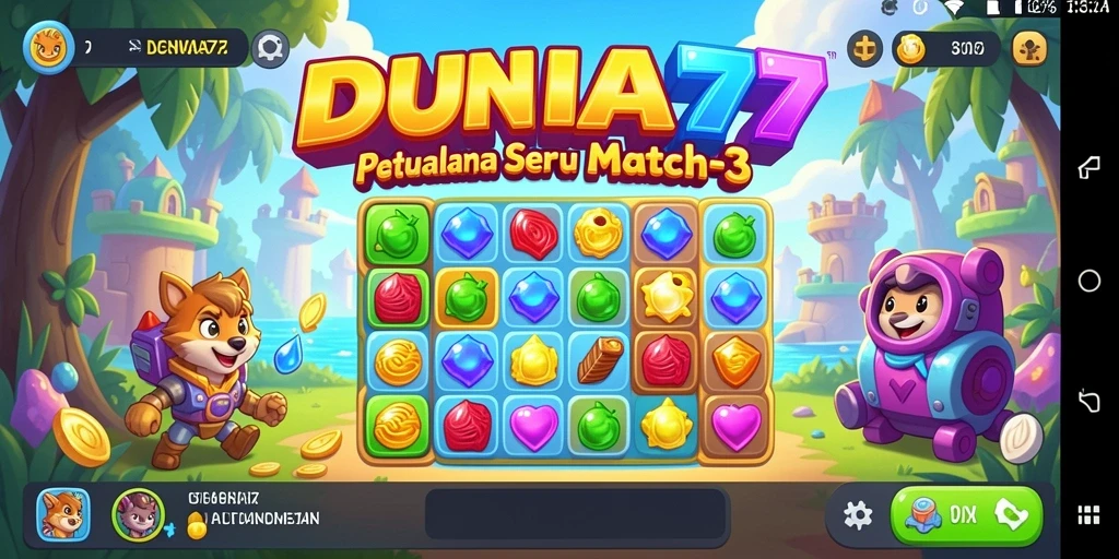 Tampilan gameplay DUNIA77 yang seru dan penuh warna.