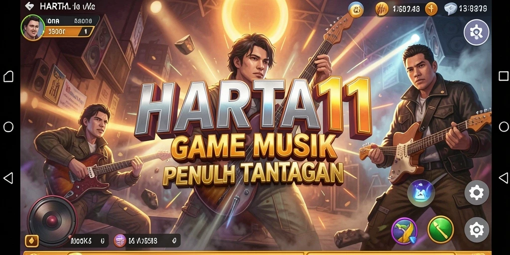 Tangkapan layar gameplay HARTA11, menampilkan tantangan musik yang seru.