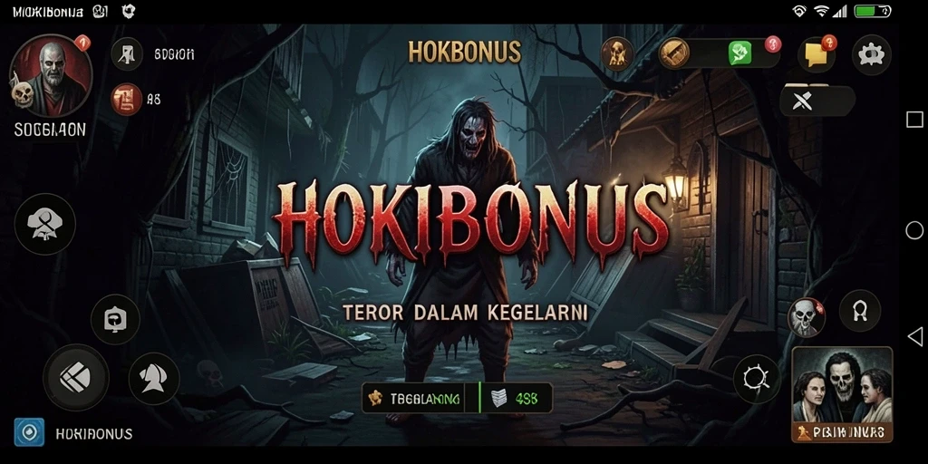Tangkapan layar menampilkan suasana menakutkan dari gameplay HOKIBONUS.