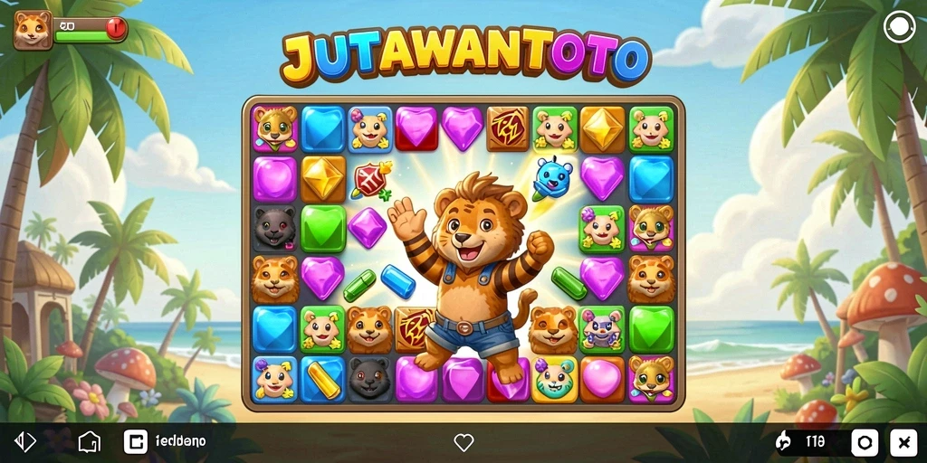 Tampilan gameplay seru dari JUTAWANTOTO saat menyusun kombinasi Match-3.
