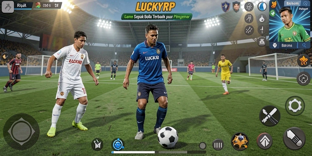 Tampilan gameplay LUCKYRP dengan aksi seru sepak bola.