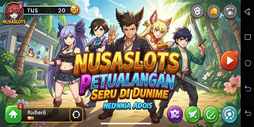 Tangkapan layar utama NUSASLOTS menampilkan karakter anime dalam aksi slot.
